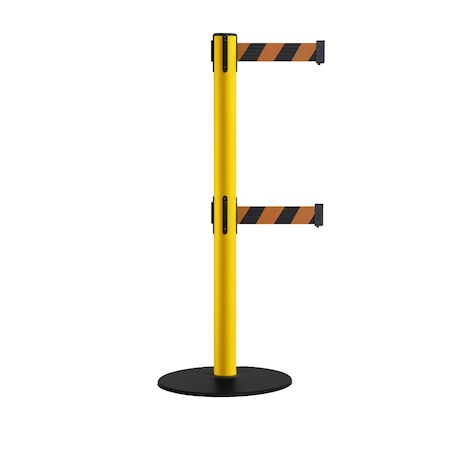 Montour Line Stanchion Dbl Belt Barrier Yellow Post Low Base 13ft. Black/Or Belt S400D-YW-BOD-130